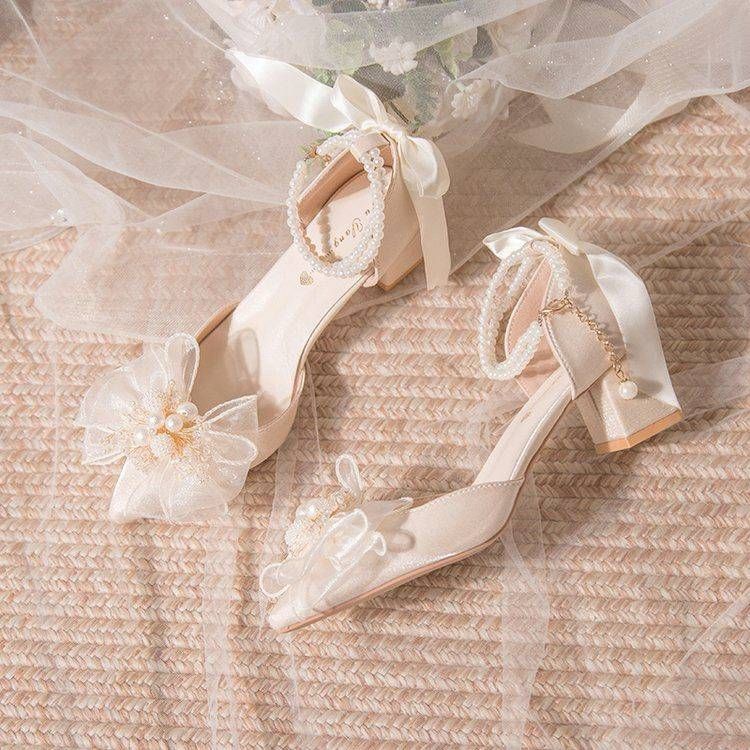 小香風絲帶珍珠高跟鞋｜氣質高雅禮鞋