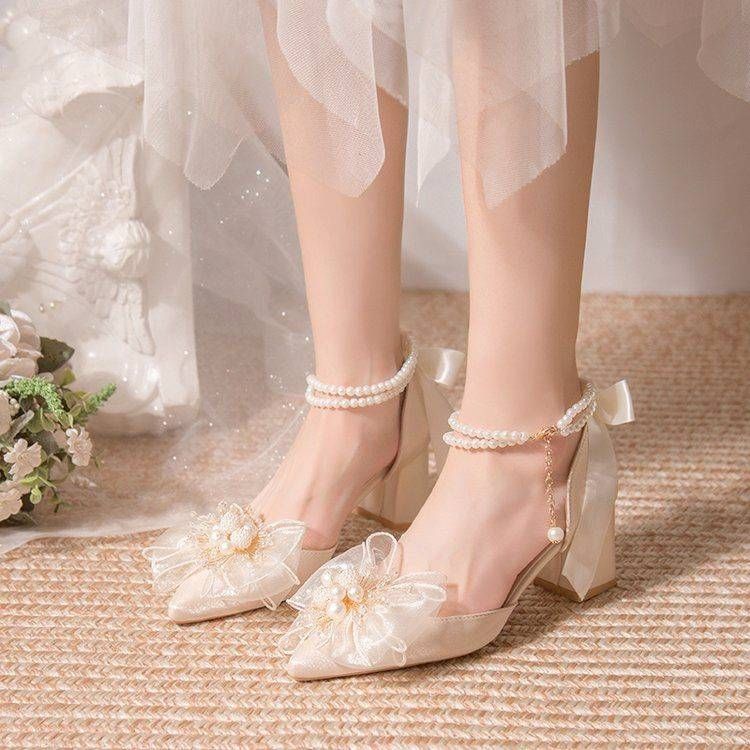 小香風絲帶珍珠高跟鞋｜氣質高雅禮鞋