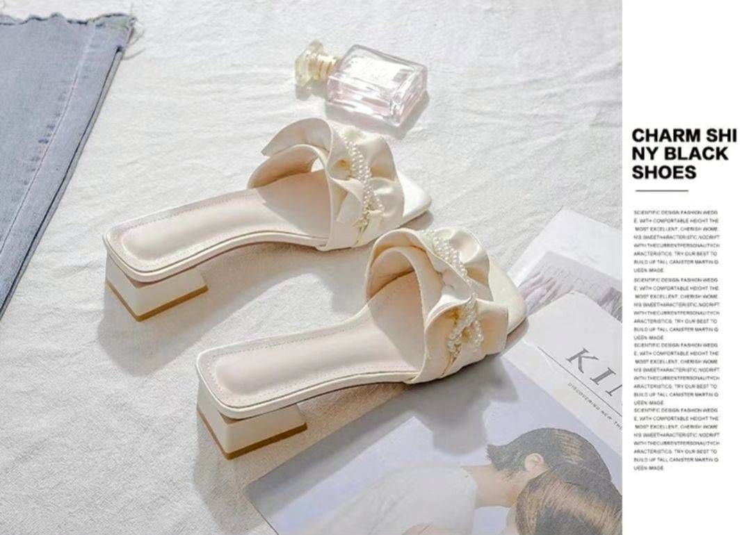 法式珍珠一字涼拖鞋｜夏季防滑平底外穿女鞋