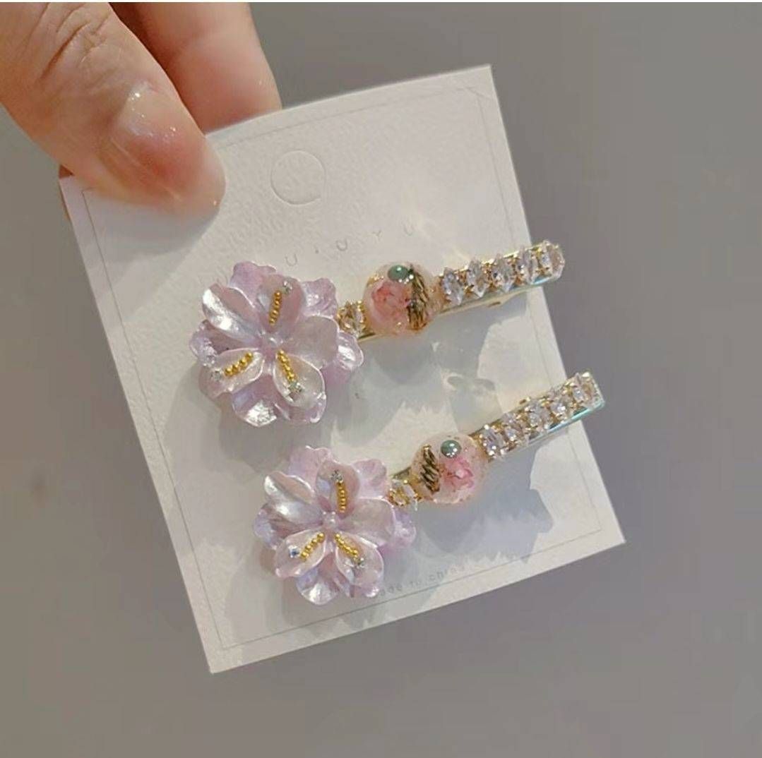 浪漫紫花立體精緻髮夾｜INS甜美瀏海側邊夾