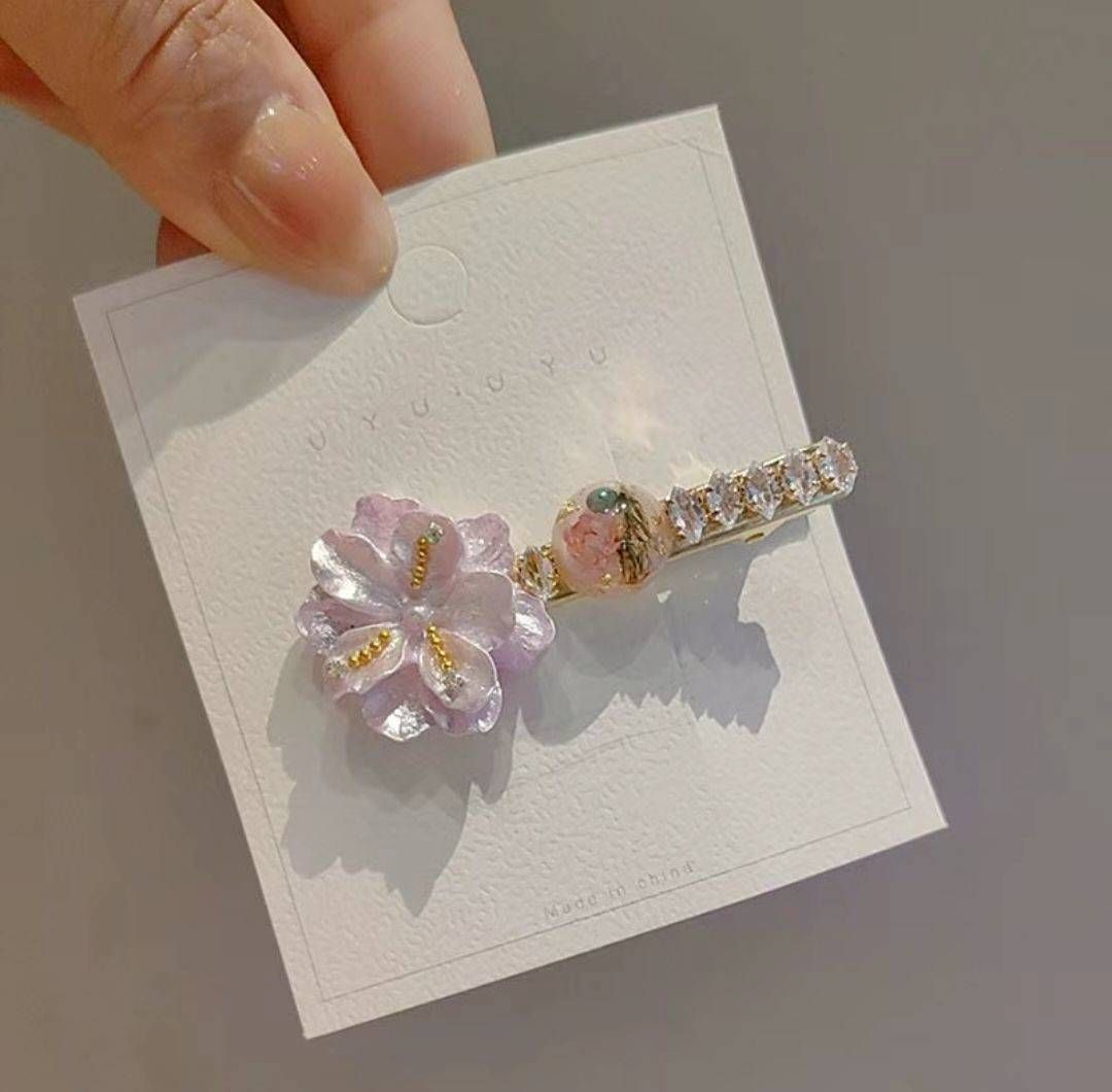 浪漫紫花立體精緻髮夾｜INS甜美瀏海側邊夾