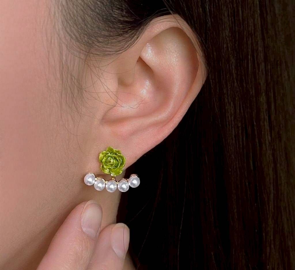 輕奢森林系珍珠花朵耳夾|無痛蚊香盤無耳洞耳飾