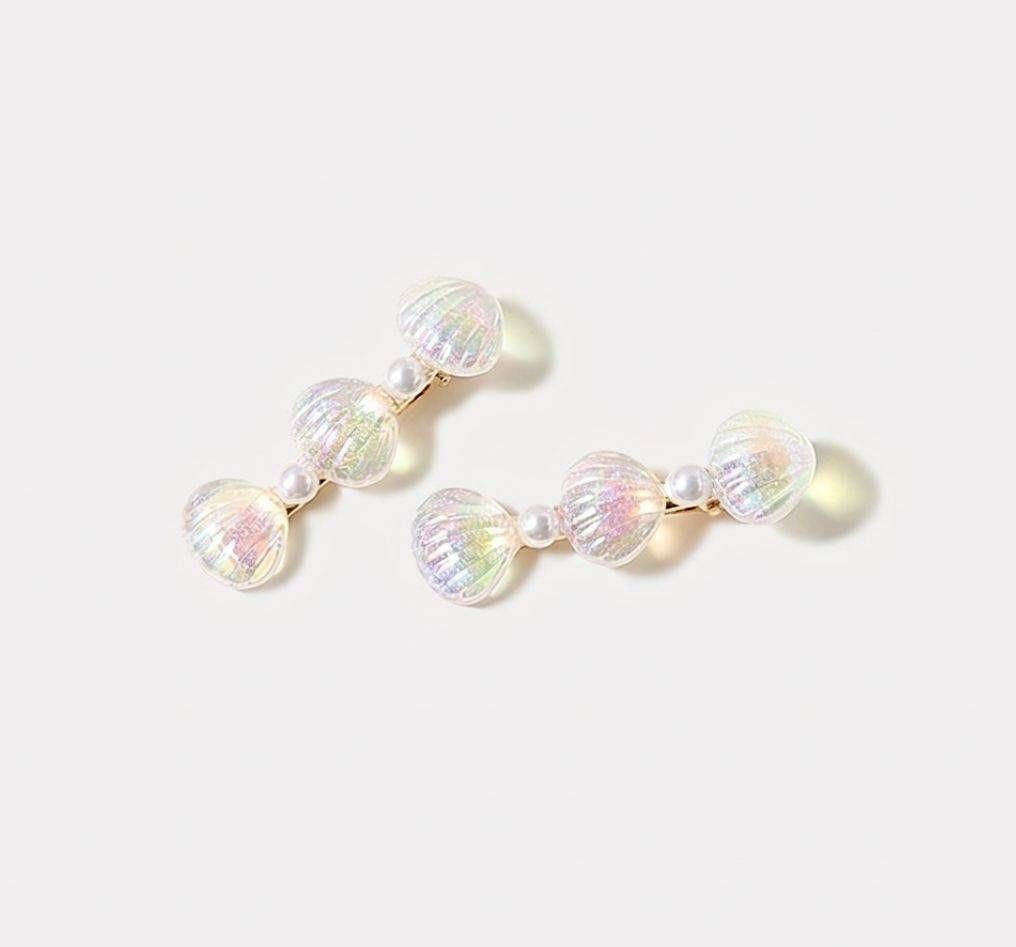韓系高級感貝殼珍珠加長髮夾✨️ 甜美女碎髮側邊夾 二入