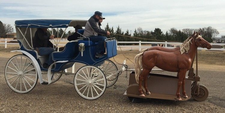 A man is driving a carriage pulled by two horses.