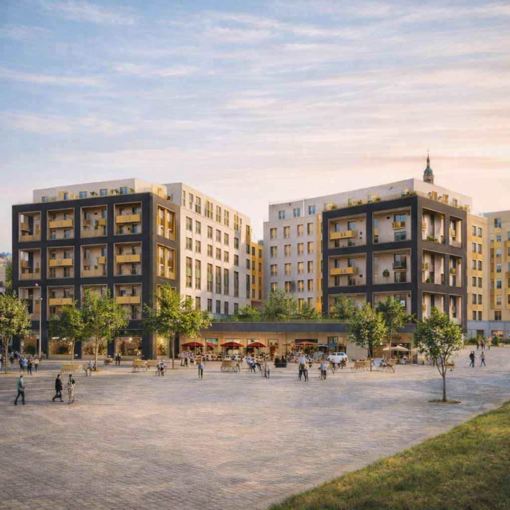 Urban Housing development in Montreuil, with text: 