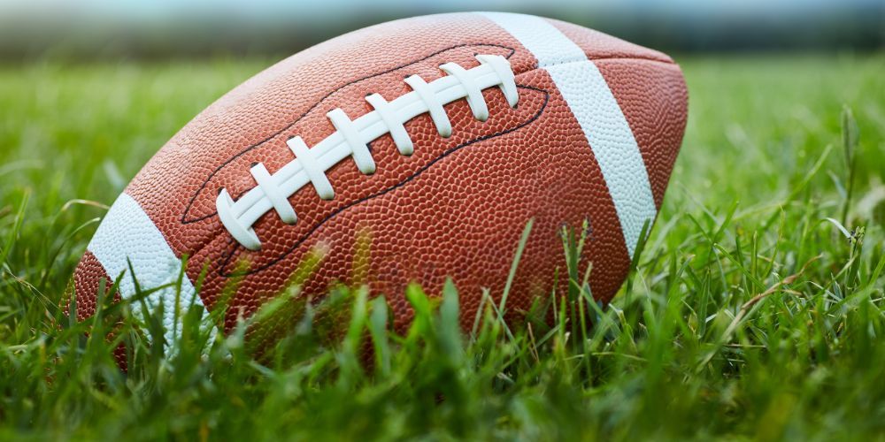 Football on green grass.