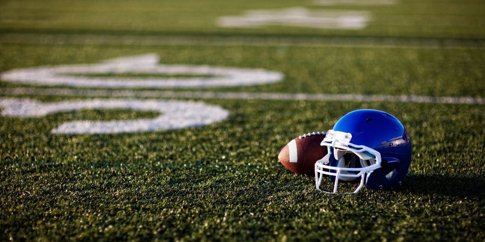 blue helmet and football