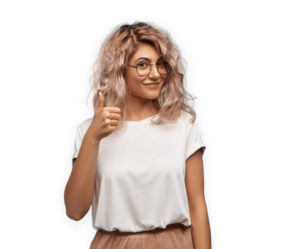 woman holding a thumbs up