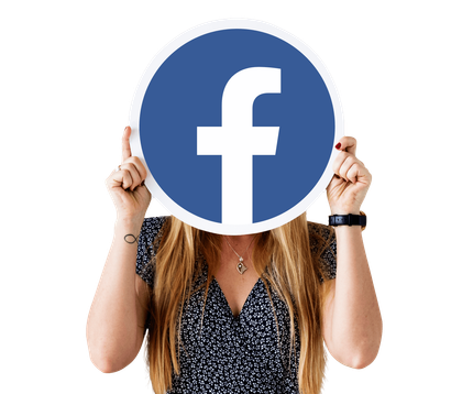 Woman holding Facebook logo