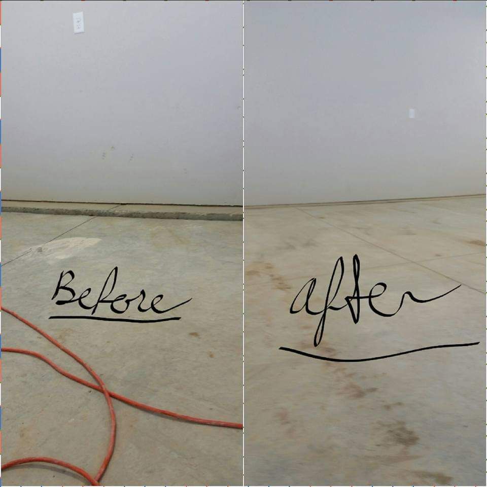 A before and after picture of a garage floor