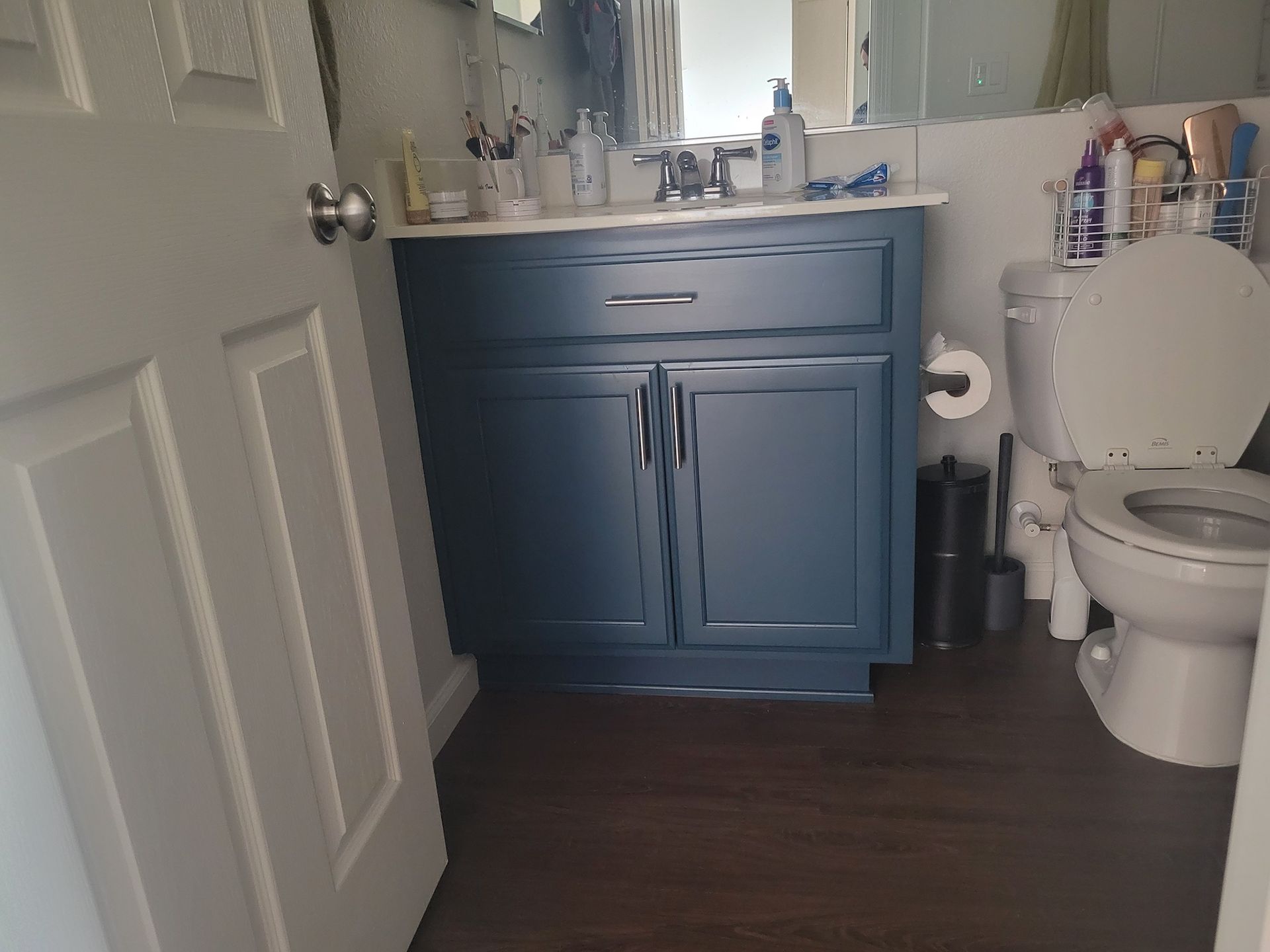 Painted Bathroom Blue Cabinets in Stockton