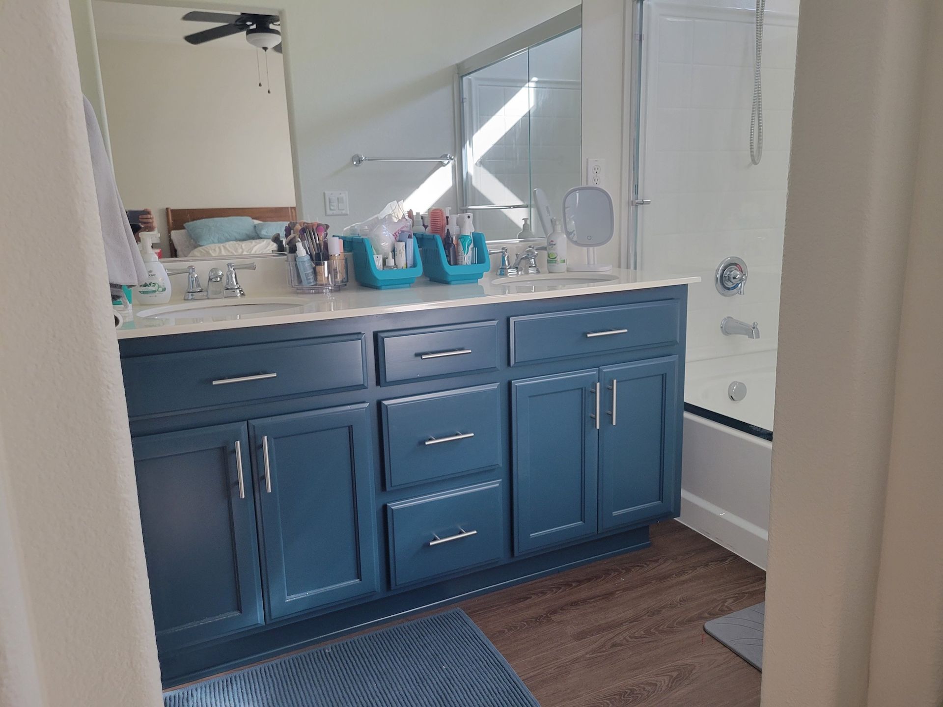 Painted Bathroom Blue Cabinets in Stockton