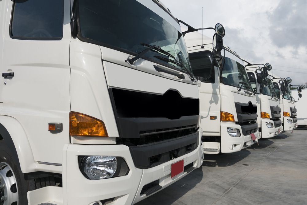 A Row Of White Trucks Are Parked In A Parking Lot — Equiptranz In Kybong, QLD