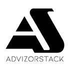 A black and white logo for a company called advisorstack.