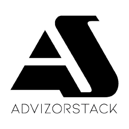 A black and white logo for a company called advisorstack.