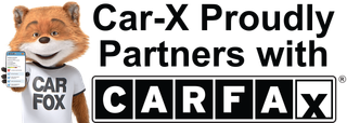 Car-X Fox mascot holding phone next to 
