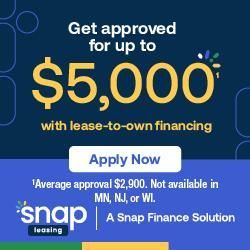 Advertisement for Snap Leasing: Get up to $5,000 with lease-to-own financing. Includes