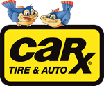 CarX Tire & Auto logo with two cartoon bluebirds. Yellow and black text on a yellow rectangle.