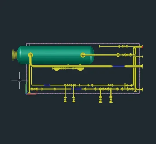 a drawing of a green cylinder with yellow pipes