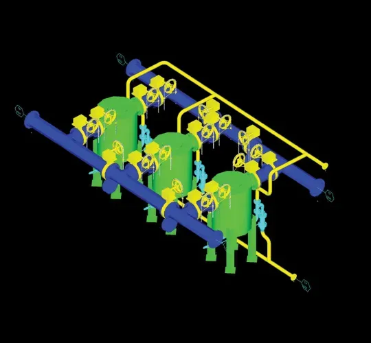 a 3d model of a system of pipes and valves