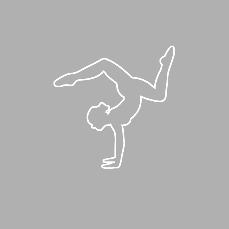 Gymnast in a handstand, one leg extended upward.
