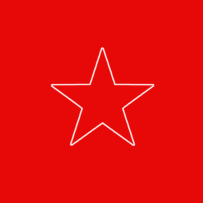 White outline of a five-pointed star on a red background.
