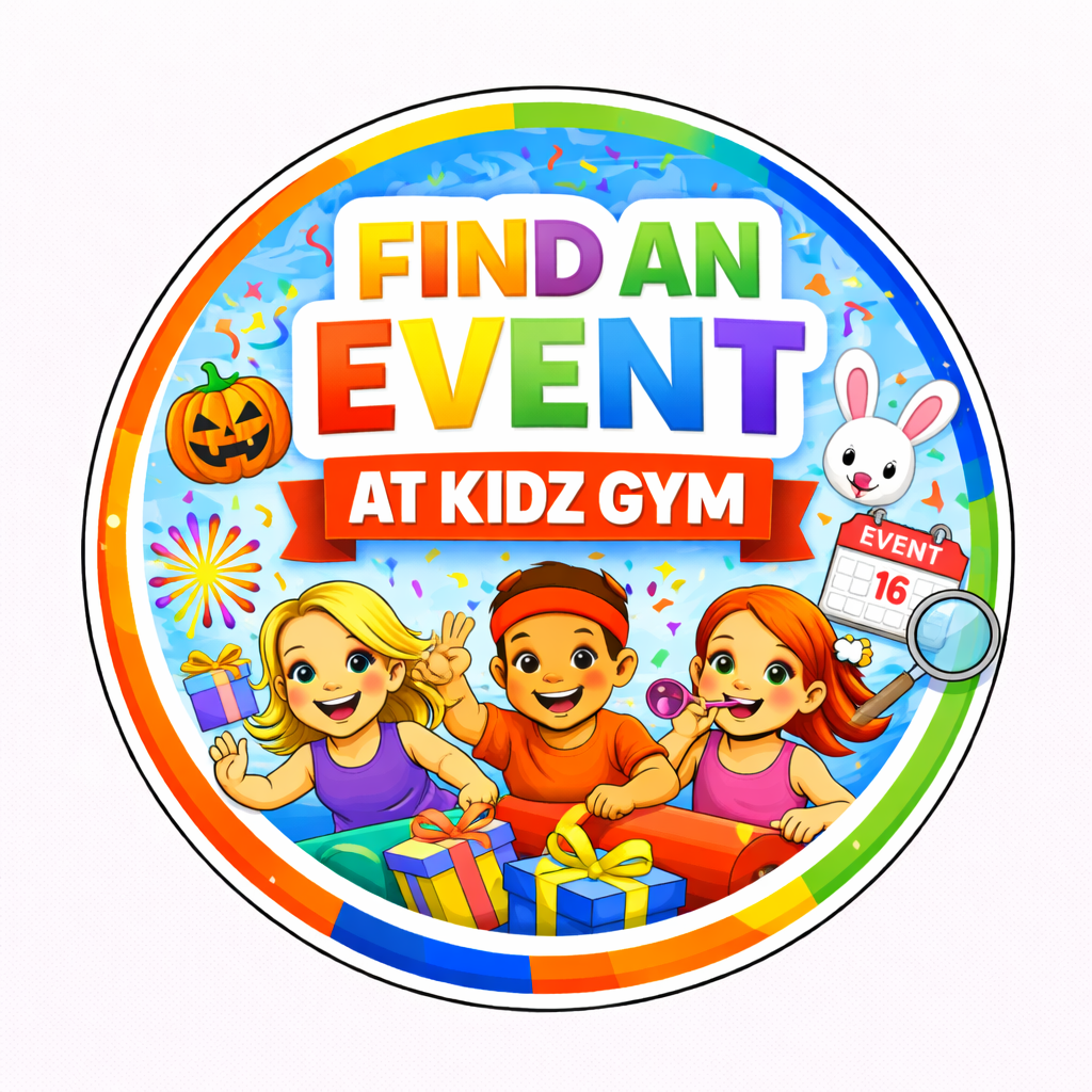 Children playing on colorful gym equipment in a room with a tree mural, smiling and active.