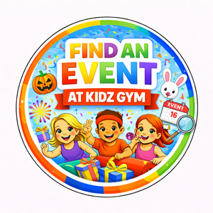 Children playing on colorful gym equipment in a room with a tree mural, smiling and active.