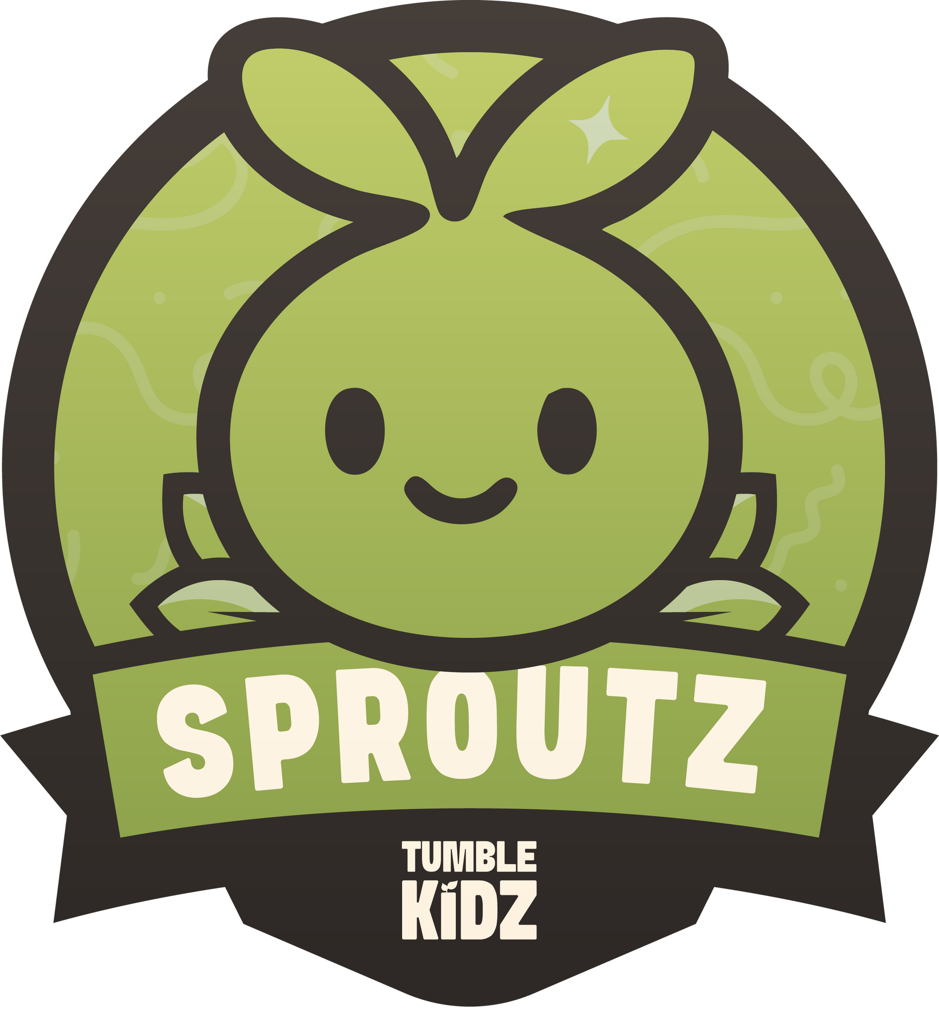 Logo of a green sprout character with the word