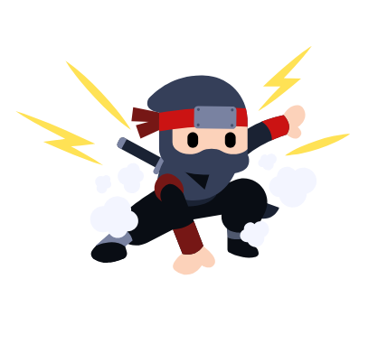 Ninja in black attire crouches, launching an attack with energy blasts.