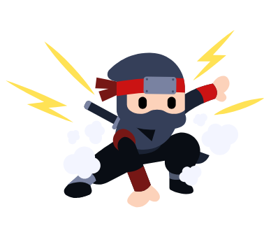 Ninja in black attire crouches, launching an attack with energy blasts.