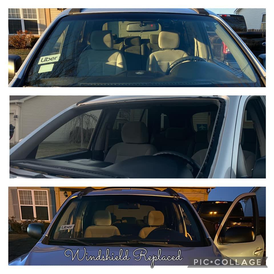A picture of a car before and after windshield repair