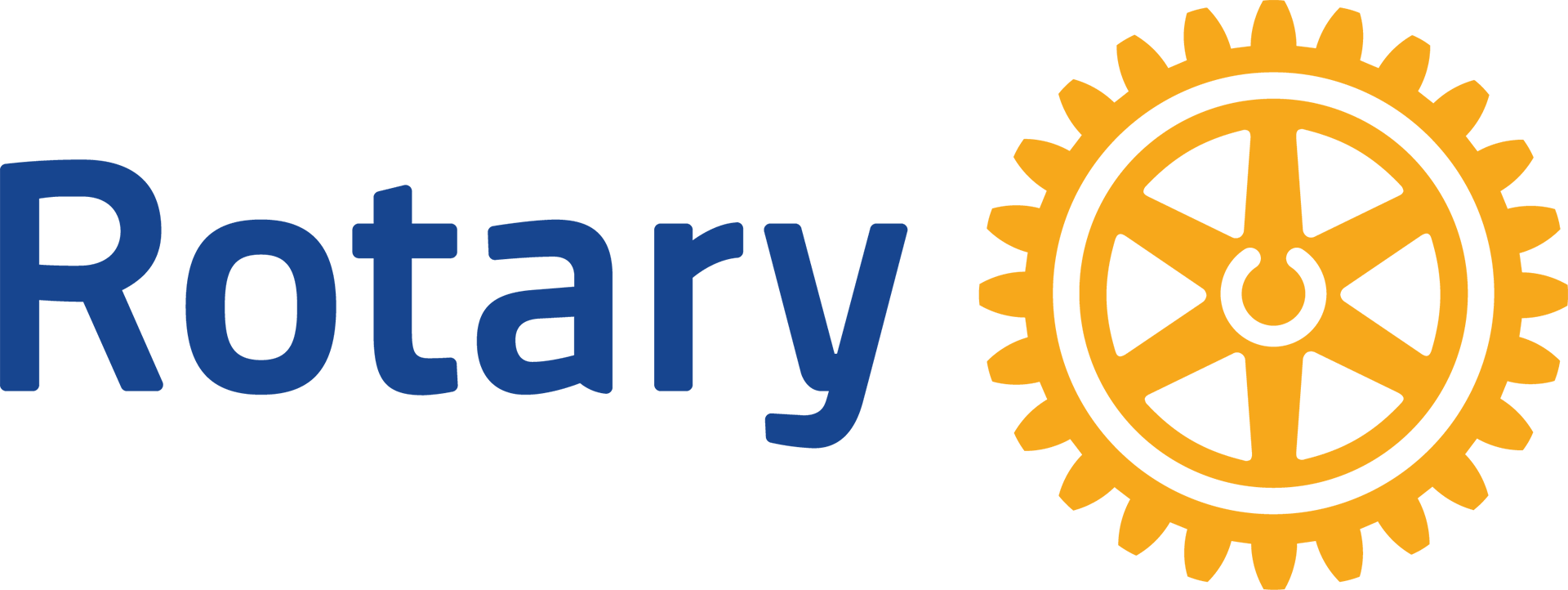 A blue and yellow logo for the rotary club with a yellow gear.