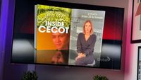 A TV screen showing a news segment titled “Inside CECOT” with a split image of two people.