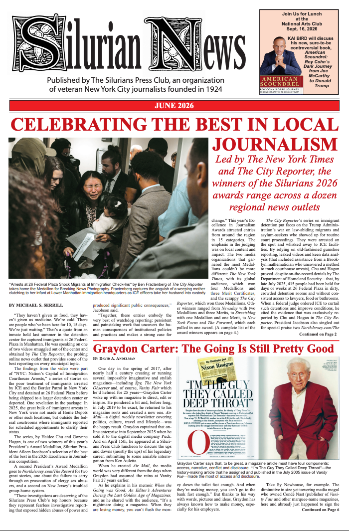 Silurian News newspaper front page with “Celebrating the Best in Local Journalism” headline and article photos