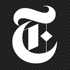 The new york times logo is white on a checkered background.