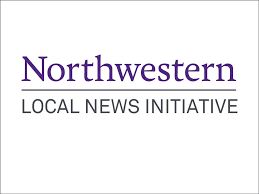 The northwestern local news initiative logo is purple and white.