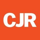 A white cjr logo on an orange background.