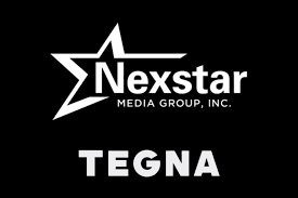 The corporate logos for Nexstar Media Group, Inc. and TEGNA stacked vertically on a black background.