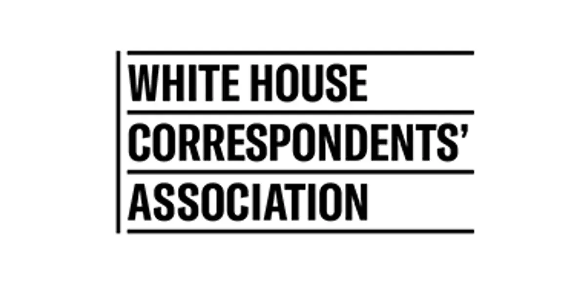 The white house correspondents association logo is black and white.