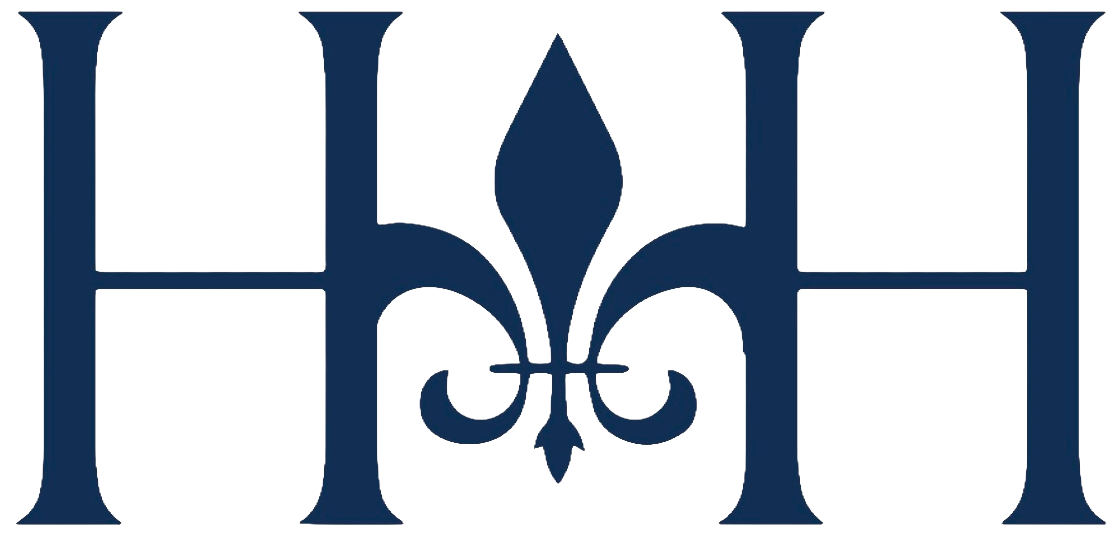 Navy blue logo with three stylized 