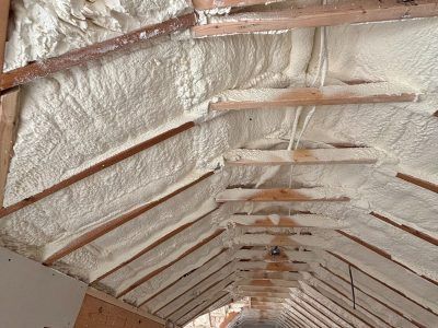 The ceiling of a building with a lot of foam on it.