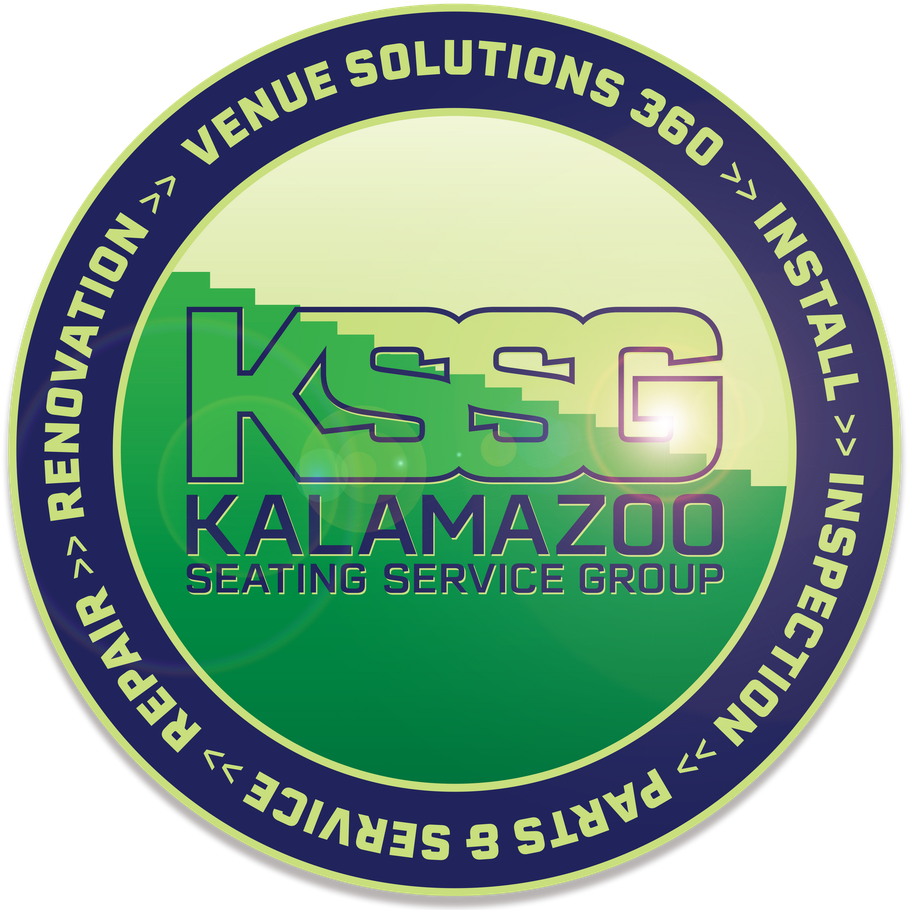 Circle logo for KSSG showing the full lifecycle of your telescopic bleachers