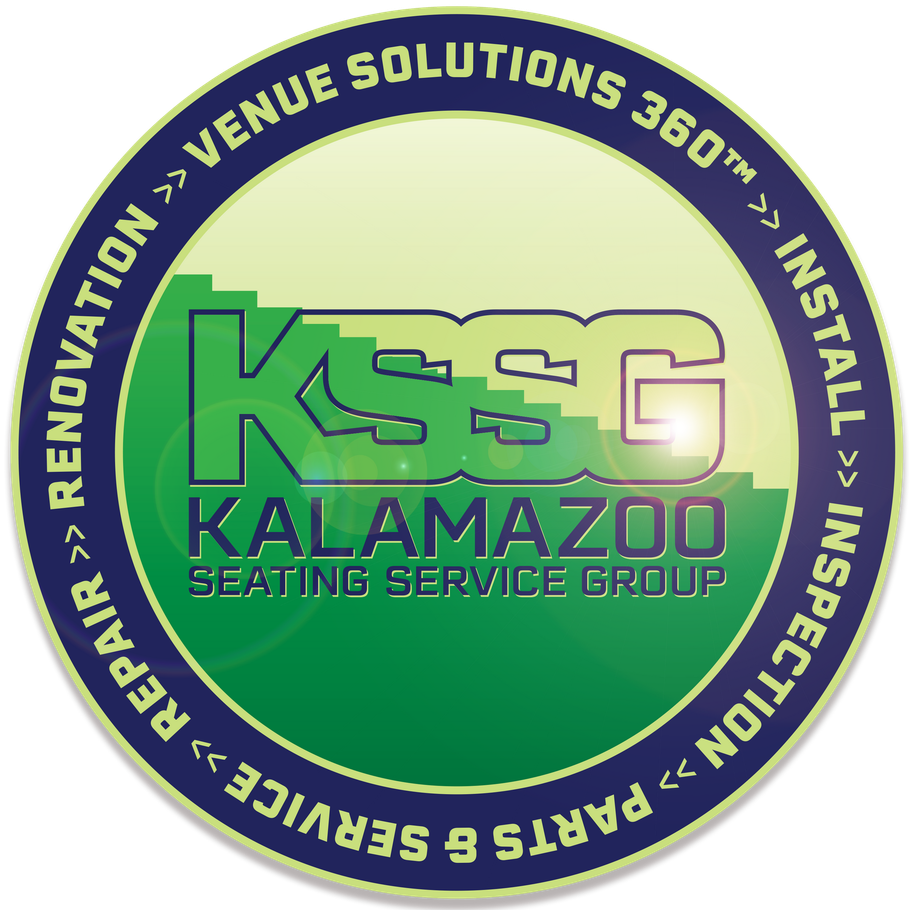 Circle logo for KSSG showing the full lifecycle of your telescopic bleachers