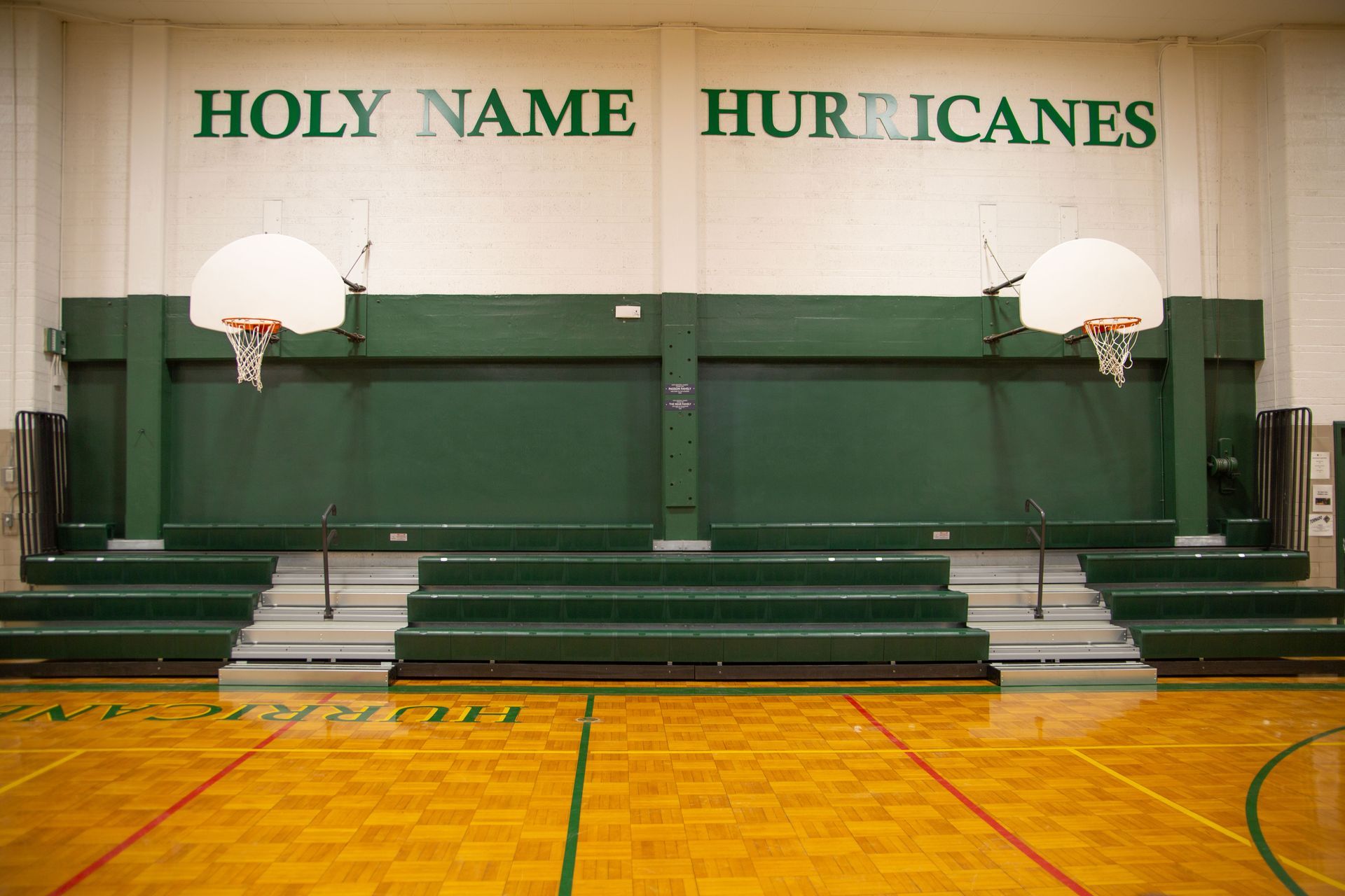 The after image of renovated bleachers at Holy Name Catholic School in Detroit, MI