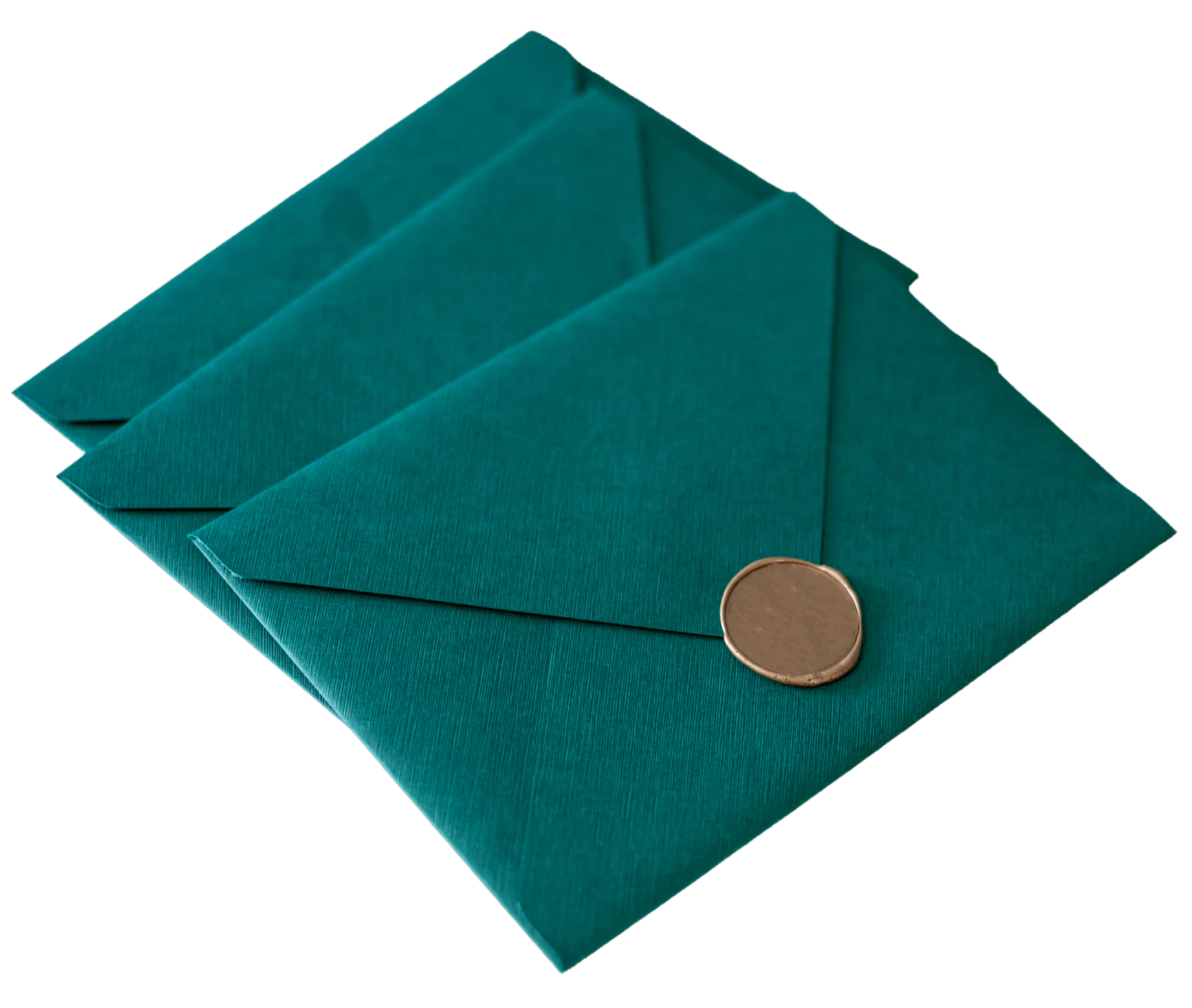 Three green envelopes are stacked on top of each other