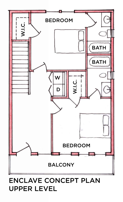 A floor plan of an enclave concept plan upper level