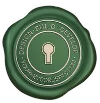A green wax seal with a keyhole in the center.