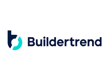 The logo for buildertrend is a blue and white logo on a white background.