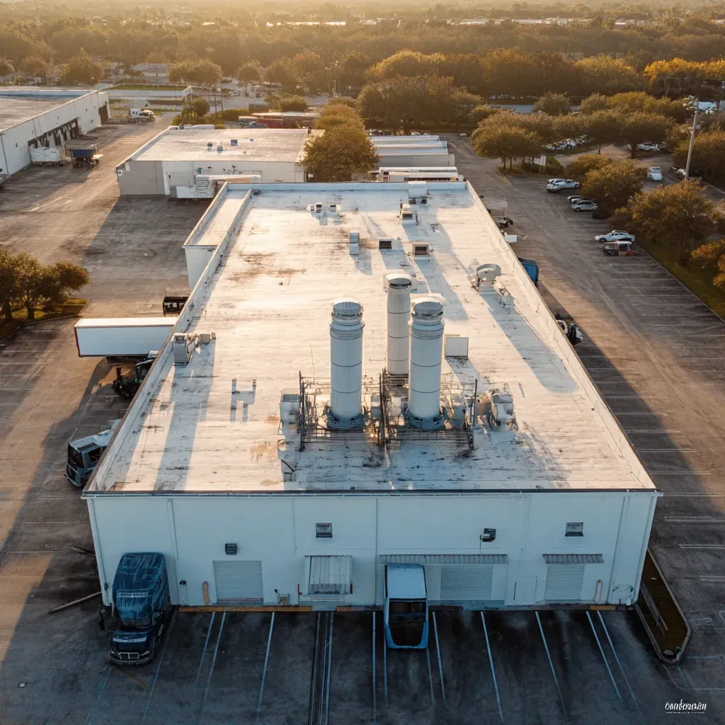 High-efficiency flat roofing Riverview FL systems with vent boots, scuppers, expansion joints, and flashing for waterproof integrity.